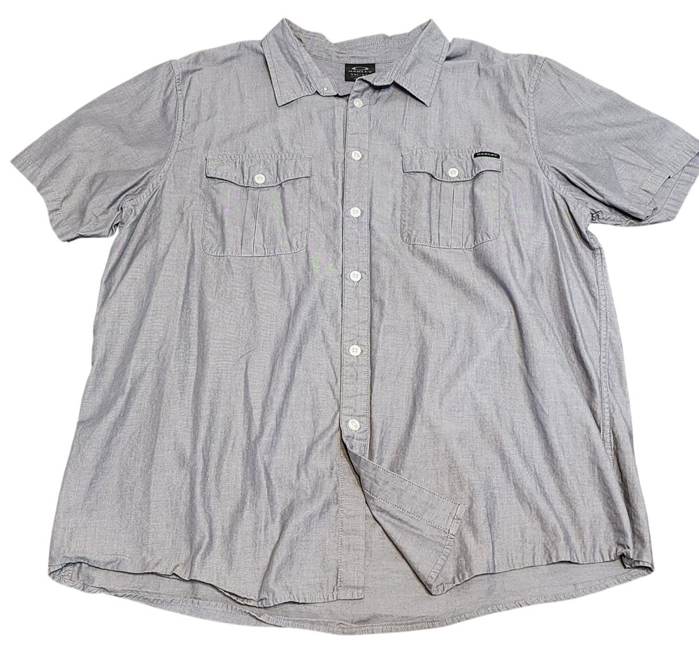 Vtg Oakley Button down Shirt Mens XXL Gray Short Sleeve Dual Pockets Y2K utility